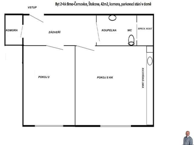 Pronájem bytu 2+kk 42 m2, Štolcova, Brno – Černovice, okres Brno-město