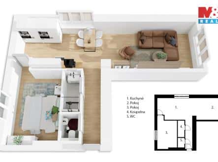 Pronájem bytu, 2+kk, 56 m², 9. května, Moravany, okres Pardubice