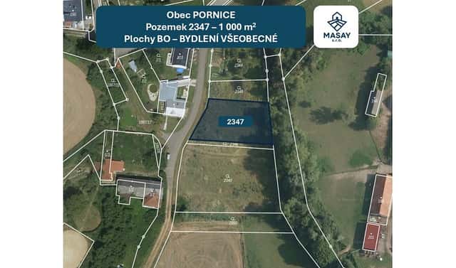 Prodej stavebního pozemku 1 000 m², Pačlavice – Pornice, okres Kroměříž