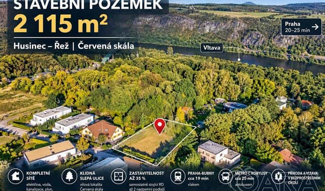 Prodej stavebního pozemku 2 115 m², Červená Skála, Husinec – Řež, okres Praha-východ