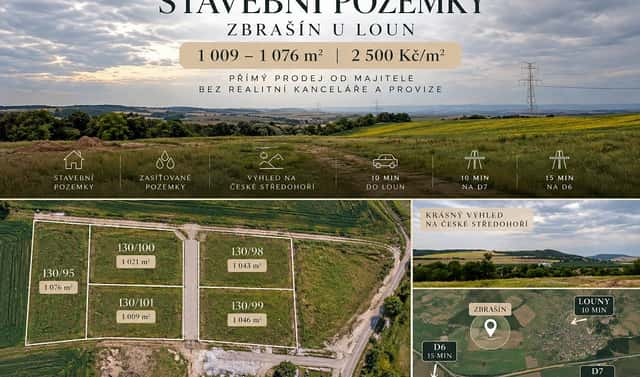 Prodej stavebního pozemku 1 043 m², Zbrašín, okres Louny