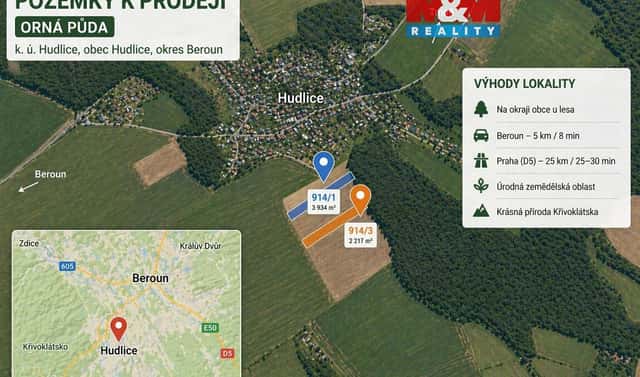 Prodej pole 6 151 m², Hudlice, okres Beroun