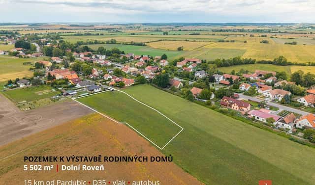 Prodej stavebního pozemku 5 502 m², Dolní Roveň, okres Pardubice