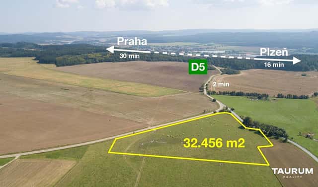 Prodej stavebního pozemku 32 456 m², Těškov, okres Rokycany