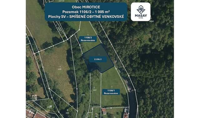 Prodej stavebního pozemku 1 005 m², Mirotice, okres Písek