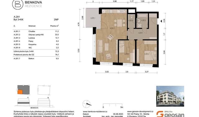 Prodej bytu 3+kk 76 m², Benkova, Praha 4 – Chodov
