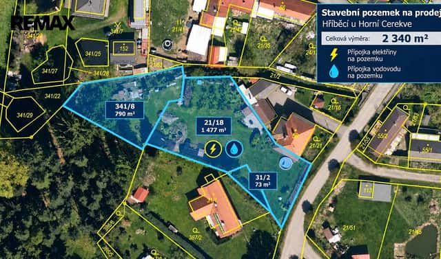 Prodej stavebního pozemku 2 340 m², Horní Cerekev, okres Pelhřimov