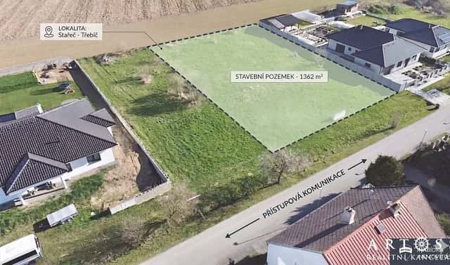Prodej stavebního pozemku 1 362 m², Stařeč, okres Třebíč