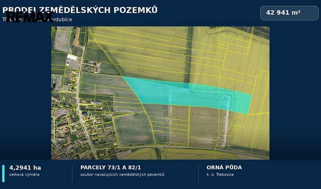 Prodej pole 42 941 m², Třebosice, okres Pardubice