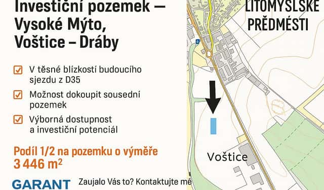 Prodej komerčního pozemku 3 446 m², Voštice, Vysoké Mýto, okres Ústí nad Orlicí