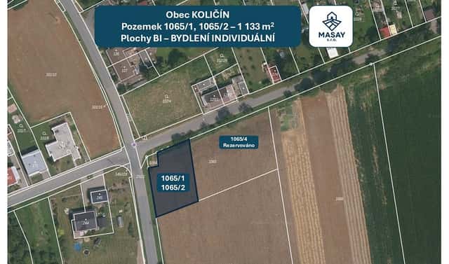 Prodej stavebního pozemku 1 133 m², Holešov – Količín, okres Kroměříž