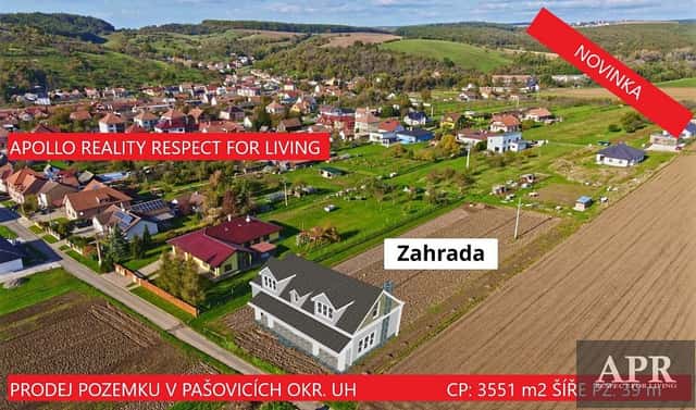 Prodej stavebního pozemku 3 551 m², Pašovice, okres Uherské Hradiště