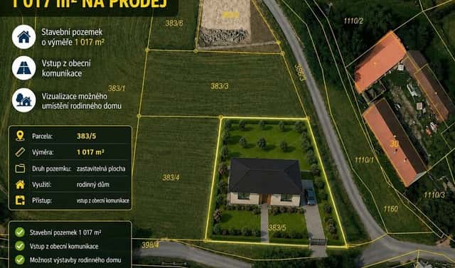 Prodej stavebního pozemku 1 017 m², Hořice, okres Pelhřimov