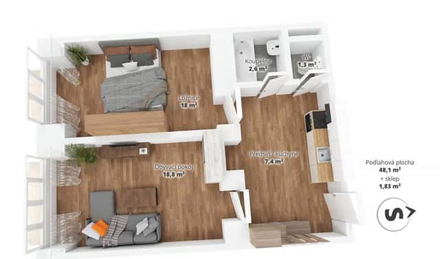 Prodej bytu 2+kk 48 m², Novovysočanská, Praha 9 – Vysočany