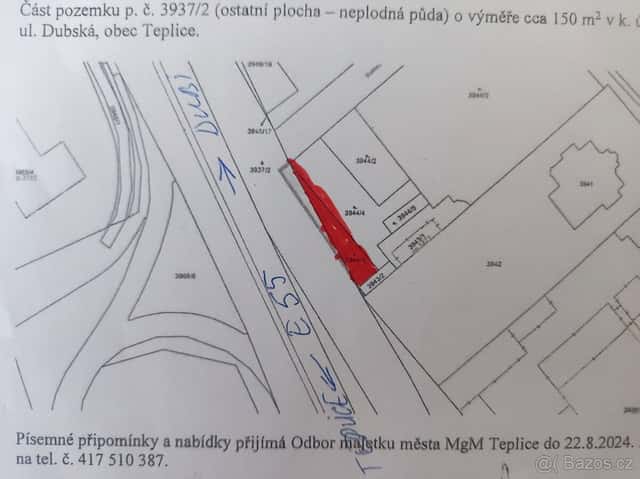 Prodám menší pozemek 236 M2 v Teplicích, okres Teplice