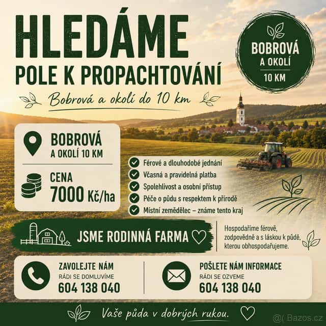 Pole k propachtování, okres Žďár nad Sázavou