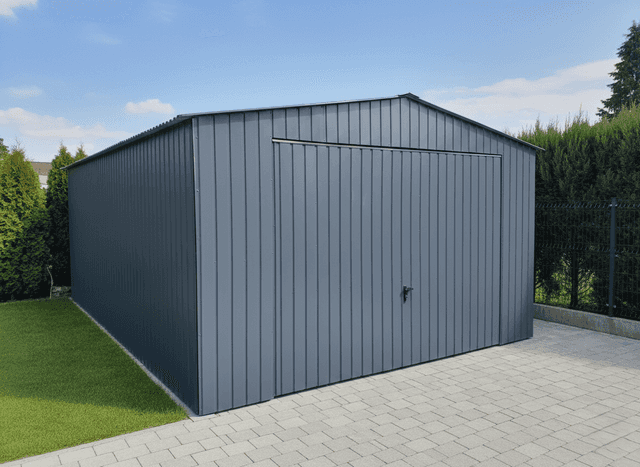 Plechová garáž 4×5 m – grafit tmavý matný „IGOR“, okres Cheb
