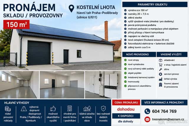 Pronájem skladu / provozovny 150 m² – Kostelní Lhota, okres Nymburk
