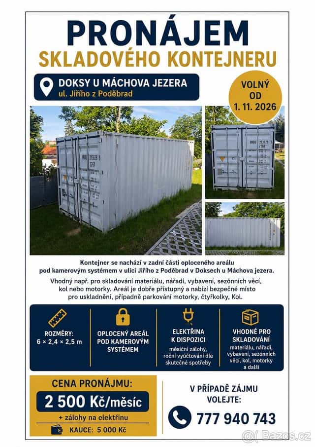 Pronájem skladového kontejneru, Doksy u Máchova jezera, okres Česká Lípa