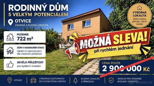 Prodej rodinného domu 4+1, 150 m2, ul. Jirkovská, Otvice, okres Chomutov
