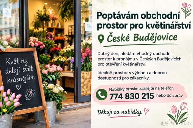 SCHANIM obchodní prostor pro květinářství, okres České Budějovice