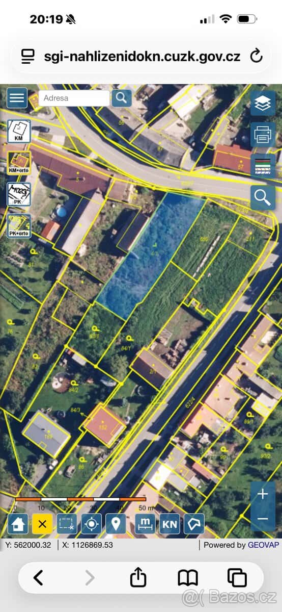 Prodej stavebního pozemku Stařechovice. 1072m2, okres Prostějov
