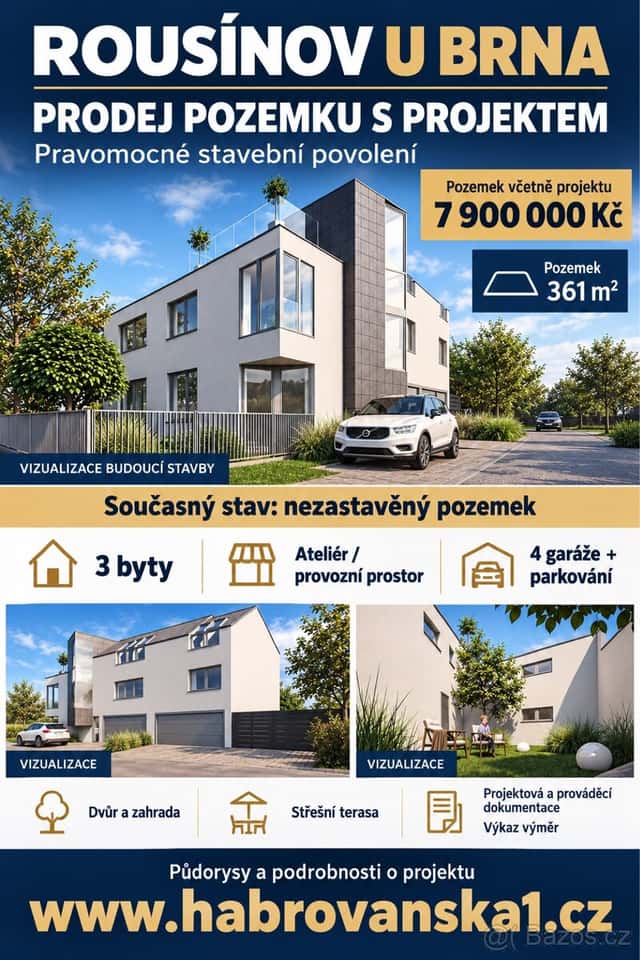 Rousínov – pozemek s projektem a stavebním povolením, okres Vyškov
