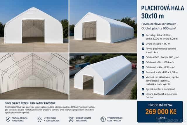 Plachtová hala 30 × 10 m Skladem, okres Náchod