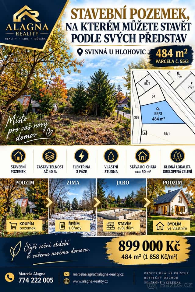 Stavebni pozemek Svinna u Hlohovic, 484m2, okres Rokycany