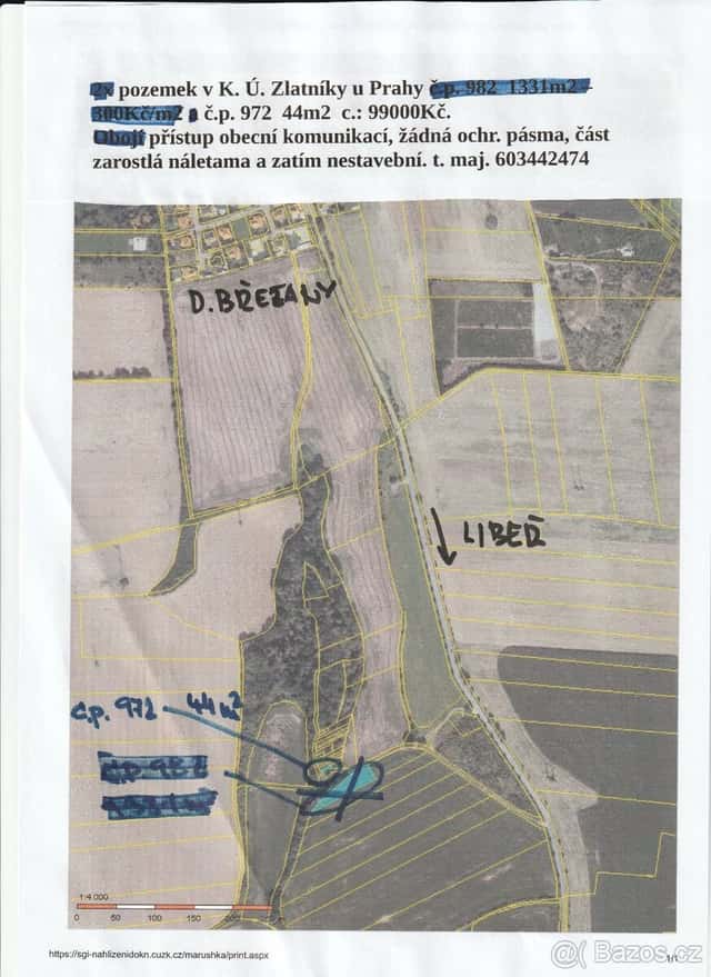Poz. 44m2 u Zlatníků u Prahy 99000Kč, okres Praha-západ