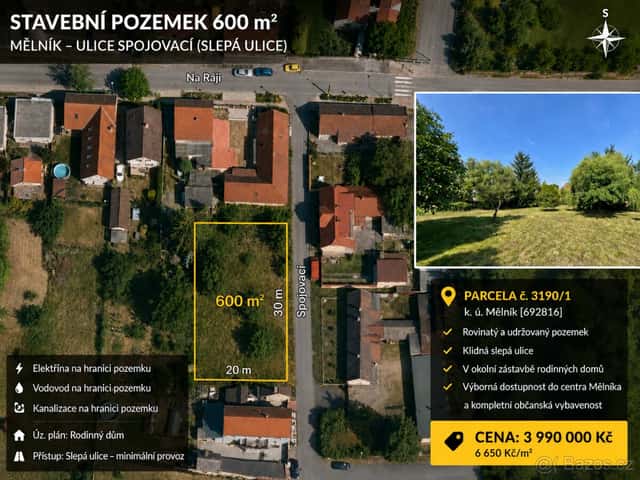 Stavební pozemek 600 m², Mělník- Mlazice, okres Mělník