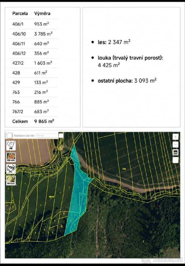 Pozemek 9865 m2 Jasenice u Valašského Meziříčí, okres Nový Jičín