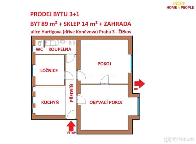 Prodej bytu 3+1 89 m², Hartigova - Praha 3, Praha 3