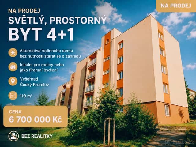 Prodej bytu 4+1, Vyšehrad - Český Krumlov - 110,62 m2, okres Český Krumlov