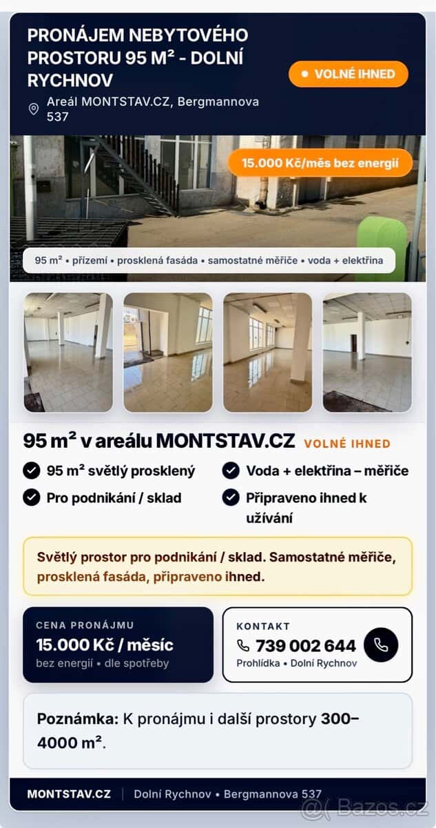 PRONÁJEM NEBYTOVÉHO PROSTORU 95m2, okres Sokolov