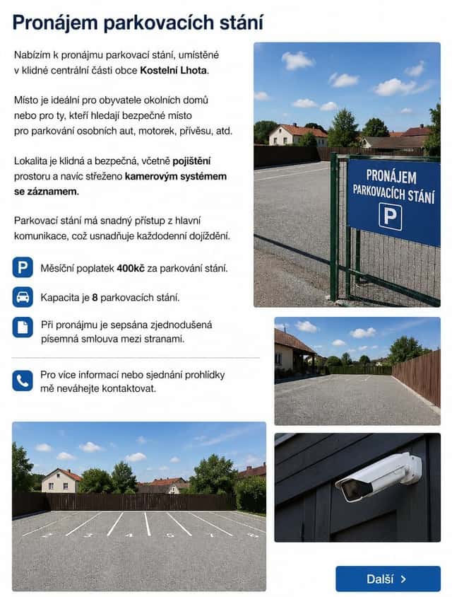 Pronájem parkovacích stání, okres Nymburk