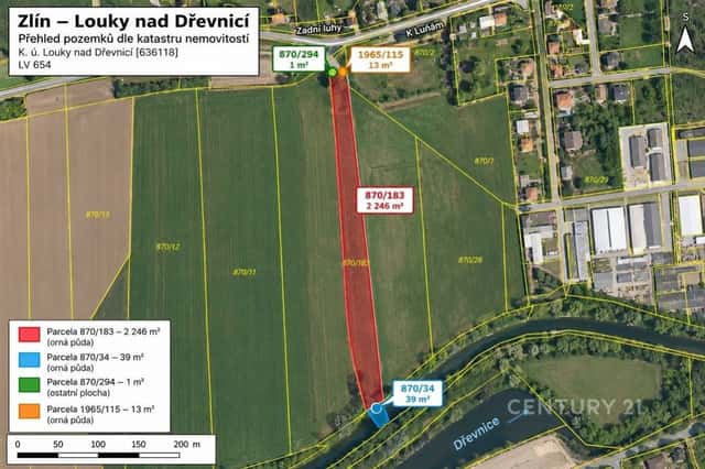 Prodej pozemku 2 299 m ve Zlíně Loukách nad Dřevnicí, Zlín
