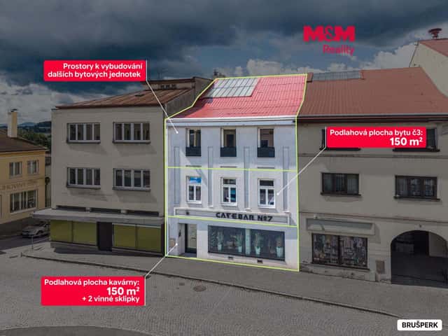 Prodej nájemního domu, 350 m, Brušperk, n. J. A. Komenského, náměstí J. A. Komenského, Brušperk – Louny, okres Frýdek-Místek