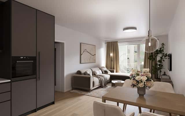 Prodej bytu 2+kk 64 m s balkonem, sklepem a parkovacím stáním v rezidenční novostavbě, Praha 6, Stochovská, Praha 6 – Ruzyně