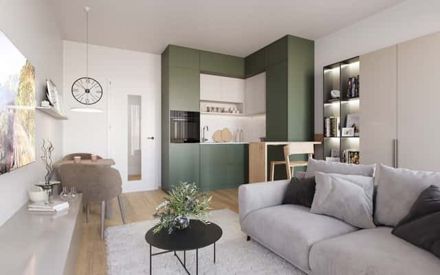 Prodej bytu 1+kk 27 m s balkonem a parkovacím stáním v rezidenční novostavbě, Praha 6, Stochovská, Praha 6 – Ruzyně