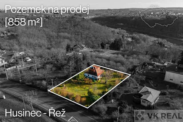Prodej stavebního pozemku o výměře 858 m2, Husinec u Řeže, Husinecká, Husinec, okres Praha-východ