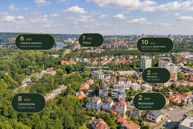Prodej bytu 1+KK s terasou u cyklostezsky na rozhraní Modřan a Komořan, Viladům Okružní, Okružní, Praha 4 – Modřany