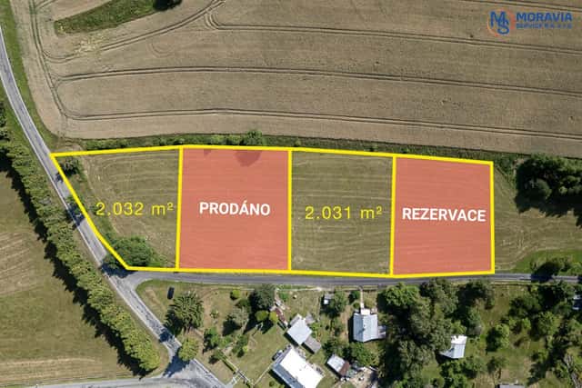 Prodej stavebních pozemků 4x 2032m2 Rudná pod Pradědem, Rudná pod Pradědem – Stará Rudná, okres Bruntál