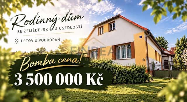 Prodej zemědělské usedlosti, pozemek 2047 m2, Podbořany - Letov, Podbořany – Letov, okres Louny