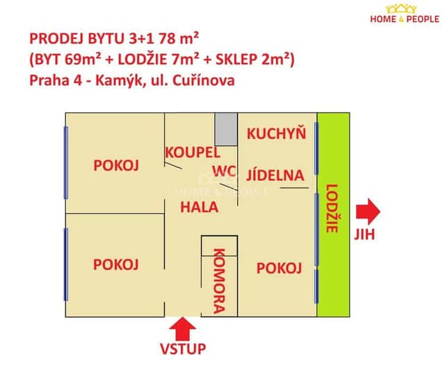 Prodej byt 3+1, 78 m², panel, osobní, Cuřínova, Praha 4 – Kamýk