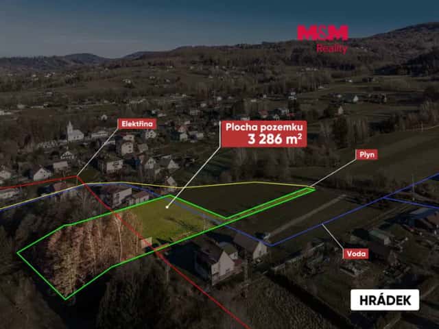 Prodej pozemku k bydlení, 3286 m2, Hrádek, Hrádek, okres Frýdek-Místek