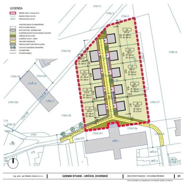 Prodej stavebního pozemku v Určicích výměra celkem 7 614 m2 _vhodné i pro developerský záměr, zpracovaná územní studie, Určice, okres Prostějov