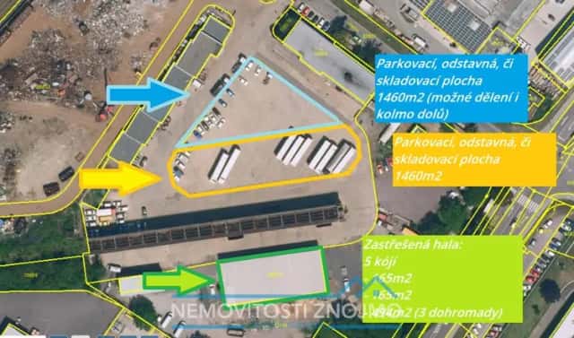Pronájem parkovacích kójí 165 m2, a parkovacího/skladovacího prostoru 2921 m2, ul. Uhelná, Znojmo, Uhelná, Znojmo