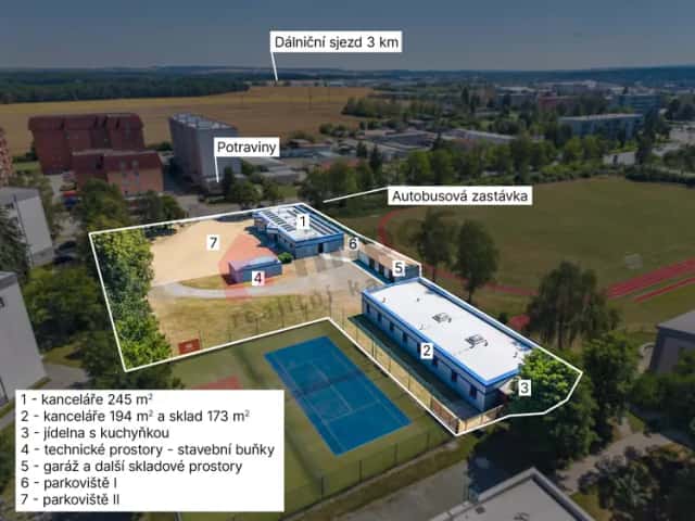 Pronájem: Kanceláře 295 m2 a 194 m2 - Skladové a výrobní prostory 51 m2 a 173 m2 - v Komerčním areálu 5330 m2 Tábor - Sezimovo Ústí, Průmyslová, Sezimovo Ústí, okres Tábor