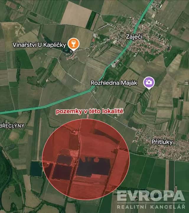 Investiční příležitost v Zaječí – soubor 5 pozemků o celkové výměře 91 781 m2, Zaječí, okres Břeclav